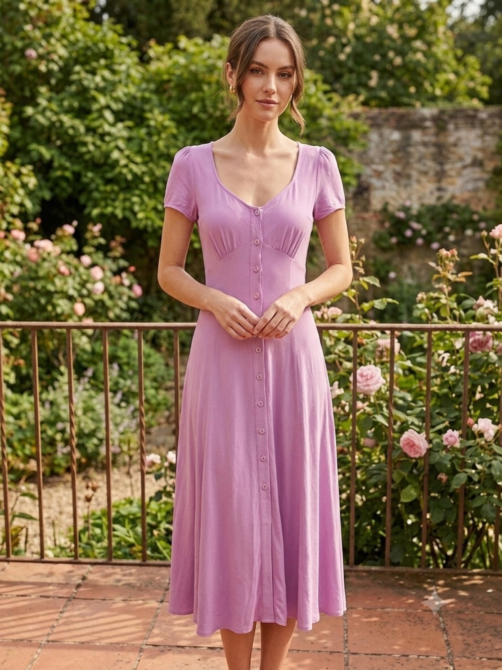 Ghost London Button-Front “Kerr” Dress in Lilac Bloom